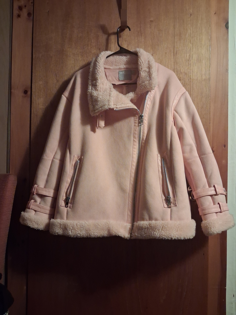 ASOS Blush Pink Faux Shearling Aviator Jacket. NWOT